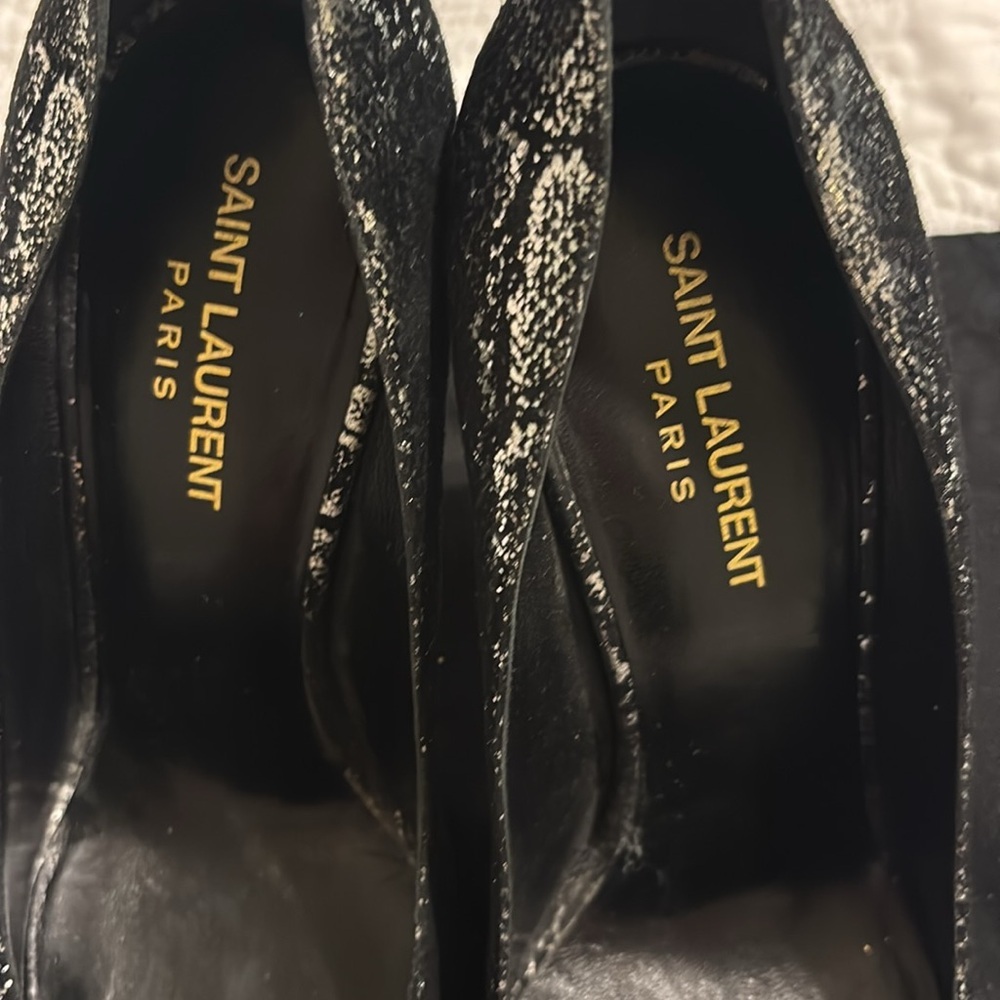 Saint Laurent Women's Black Suede metallic snakeskin Pumps silver size 39 YSL - Picture 7 of 12